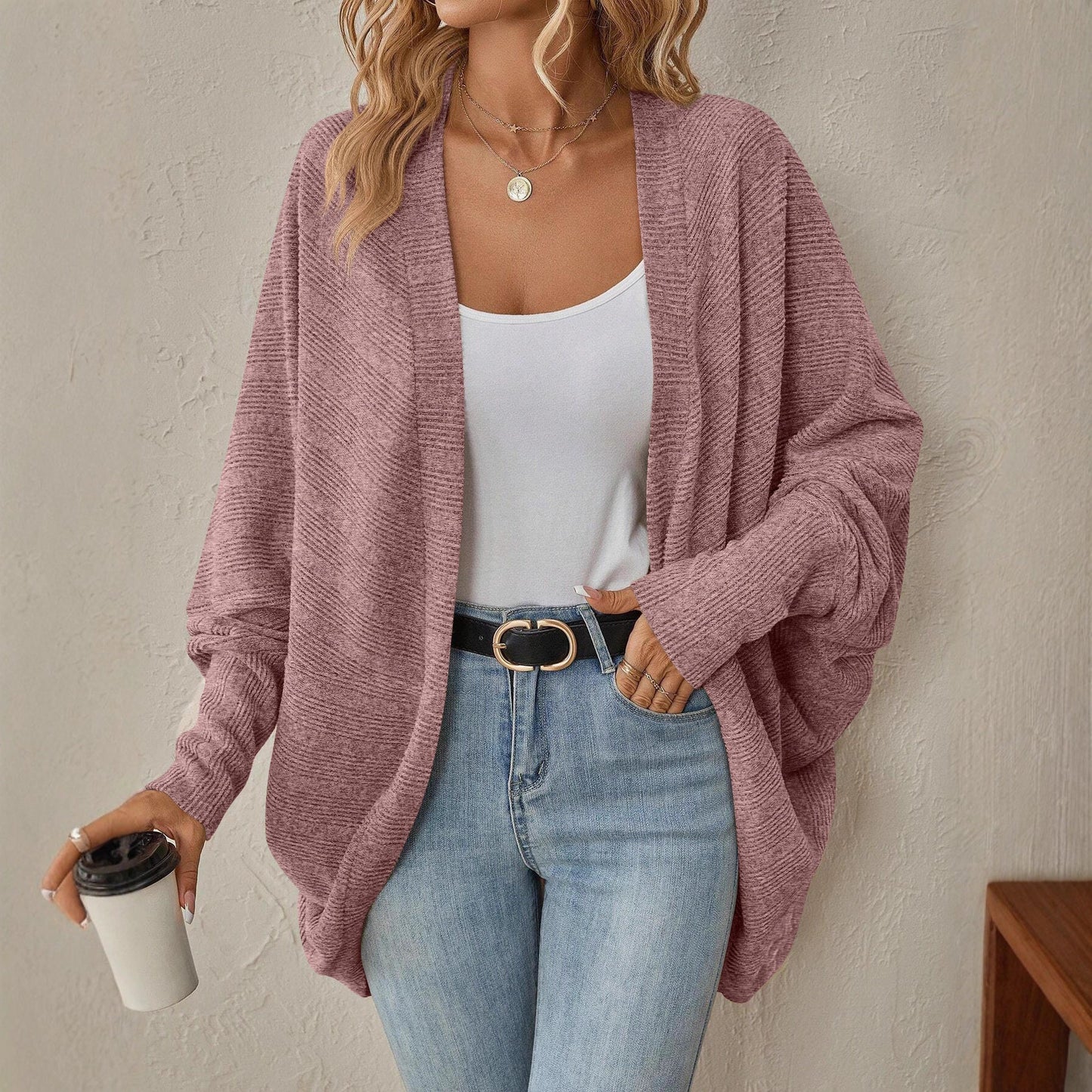 Women's casual cardigan with wide sleeves and open design NOVAE