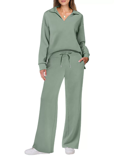 Women's Casual Lounge Set with Wide Leg and V-Neck NOVAE
