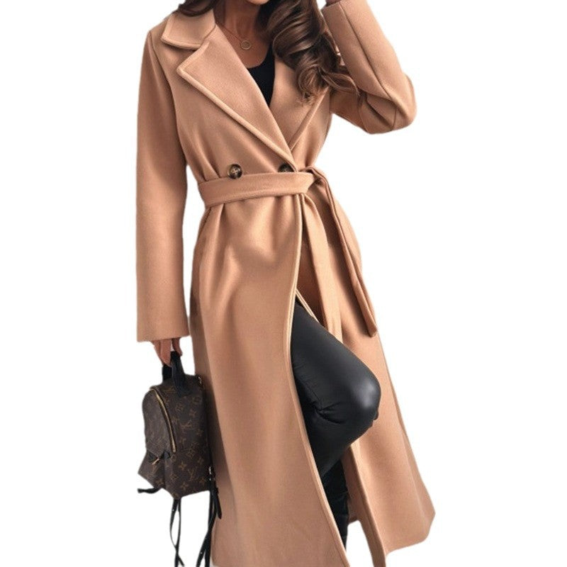 Women's elegant tailored trench coat with closed collar and belt NOVAE