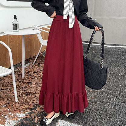 Women's maxi skirt with gathered flounce hem and elastic waistband NOVAE