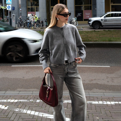 Women's elegant cardigan with fashionable collar and button details NOVAE