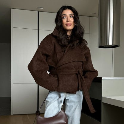 Women's Cozy Crop Sweater Set in Soft Material with Zip-Up Collar NOVAE