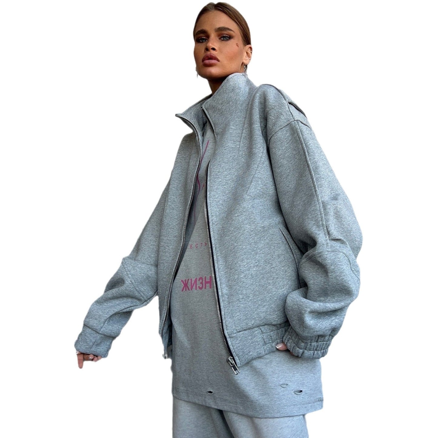 Women's casual sweatshirt with creative all-over print and voluminous sleeves NOVAE