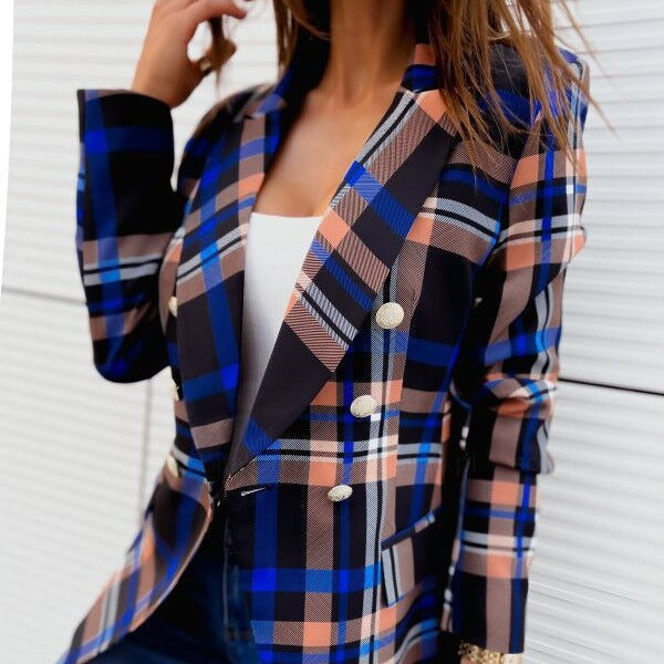 Women's checked blazer with double-breasted button closure and elegant cut NOVAE