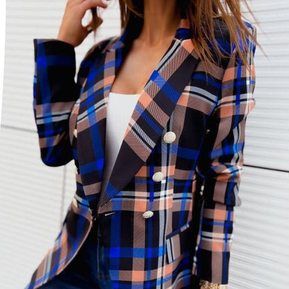 Women's checked blazer with double-breasted button closure and elegant cut NOVAE