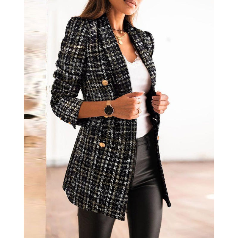 Women's blazer jacket in a modern tweed design with double-breasted buttons and tailored details NOVAE