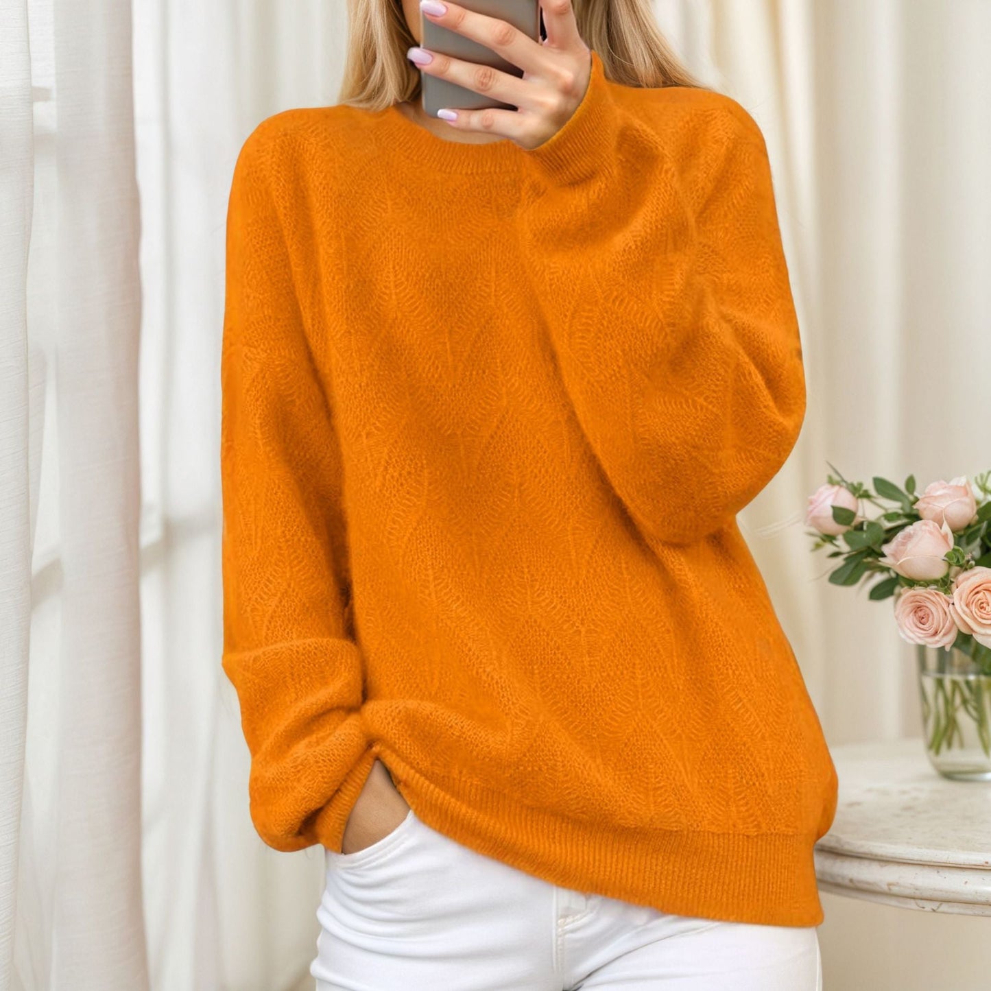 Women's soft knit sweater with elegant pattern NOVAE