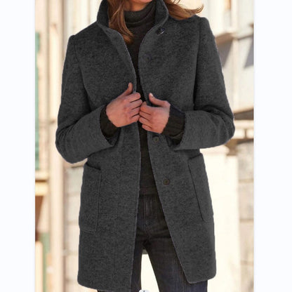 Women's elegant wool coat with a modern cut and practical pockets NOVAE