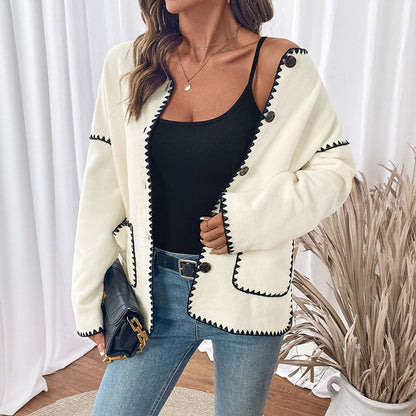 Women's fashionable cardigan with unique contrast stitching NOVAE