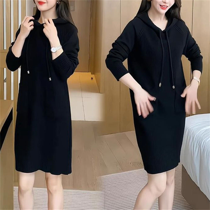 Women's knitted dress with hood and practical pockets NOVAE