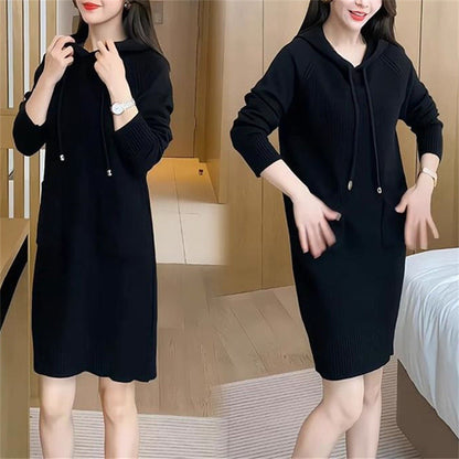 Women's knitted dress with hood and practical pockets NOVAE