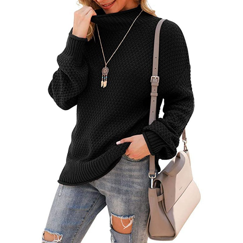 Women's chunky knit sweater with high collar and comfortable sleeves NOVAE