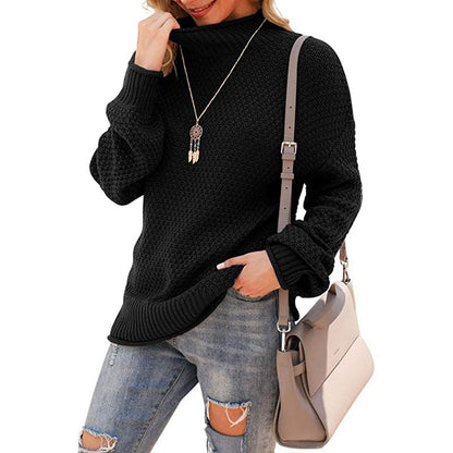 Women's chunky knit sweater with high collar and comfortable sleeves NOVAE
