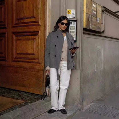 Women's wool jacket with double button placket and wide cut NOVAE