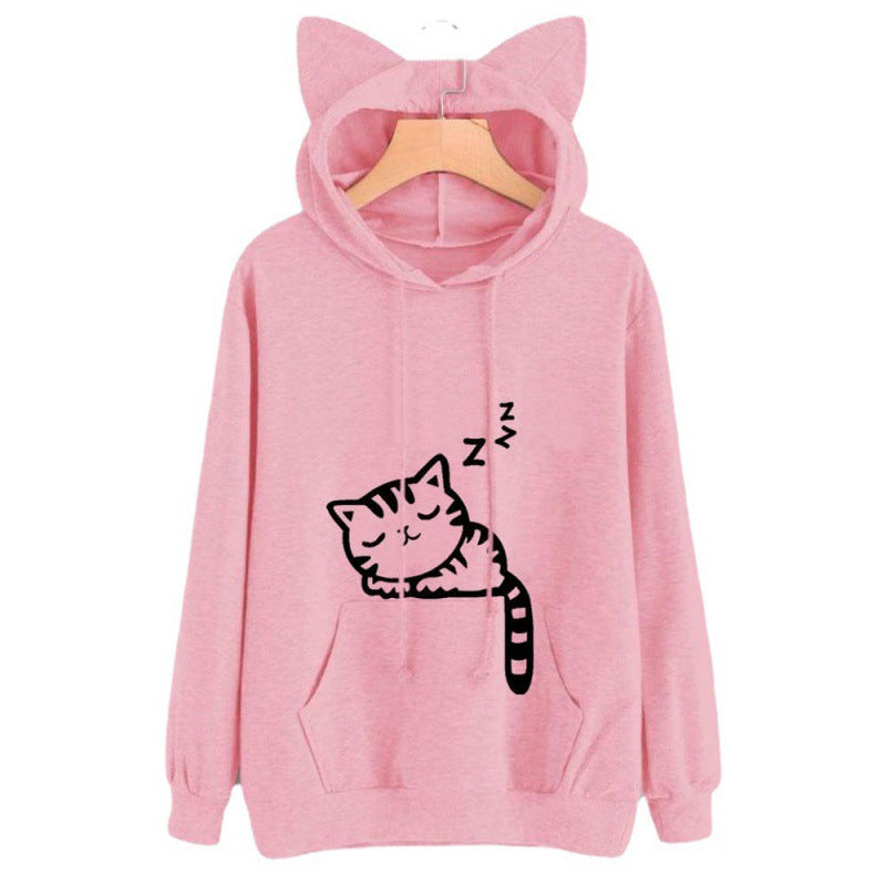 Women's hooded sweatshirt with cat ears and cute print NOVAE
