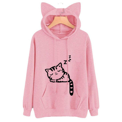 Women's hooded sweatshirt with cat ears and cute print NOVAE