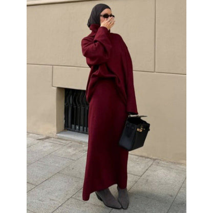 Women's knit dress with high collar and wide silhouette NOVAE