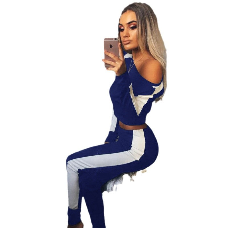 Women's tracksuit with fashionable off-the-shoulder sweatshirt and tight-fitting leggings NOVAE