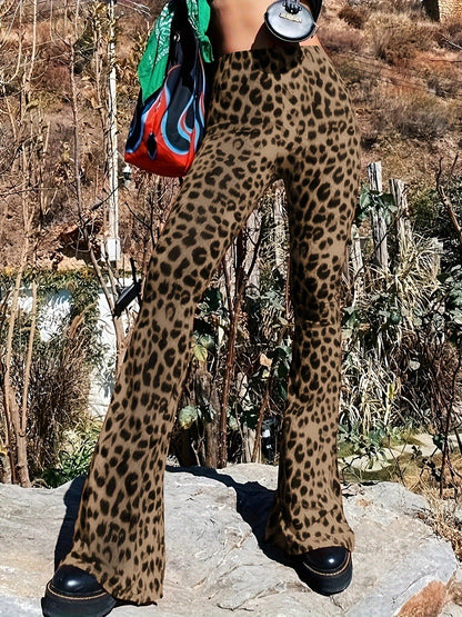 Women's flared leggings with trendy leopard print NOVAE