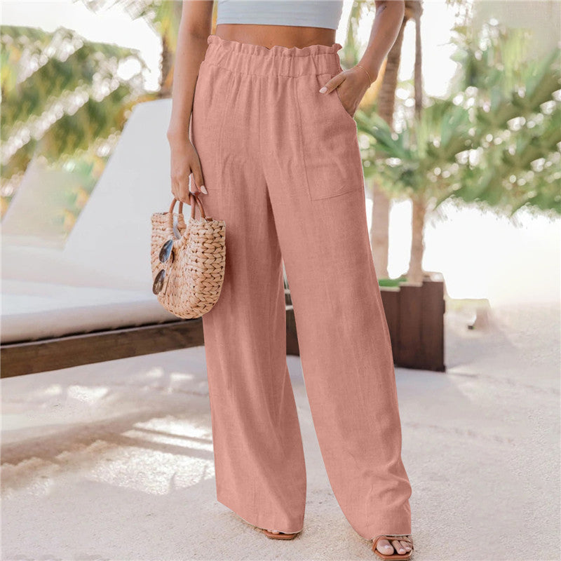 Women's wide-leg palazzo trousers with elasticated waistband and practical pockets NOVAE