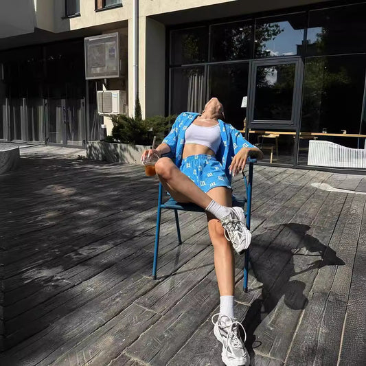 Women's casual short-sleeved pajama set with stylish pattern NOVAE