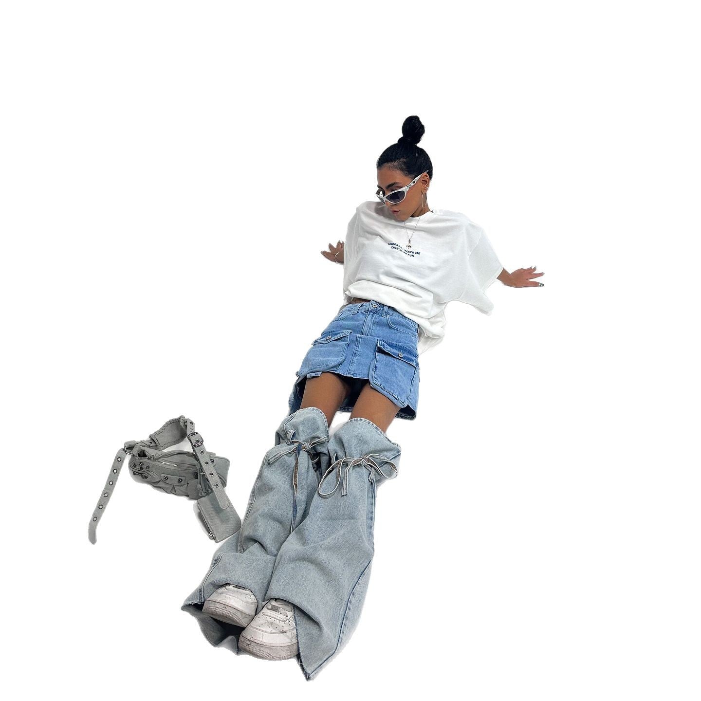 Women's denim skirt with practical pockets and adjustable waistband NOVAE