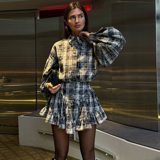 Women's striped shirt blouses with voluminous sleeves and ruffled hem NOVAE