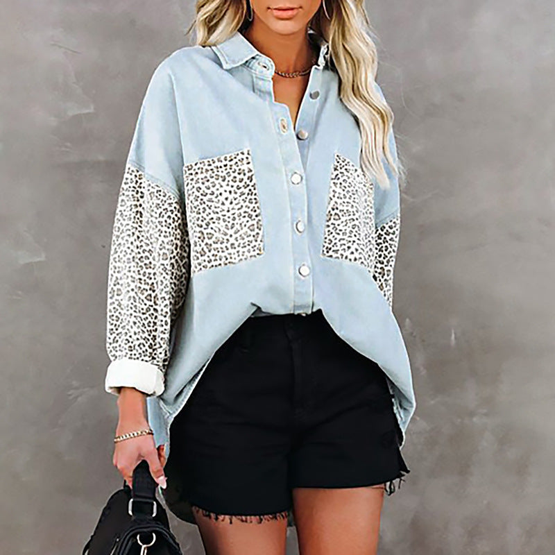 Women's fashionable shirt blouse with leopard print and oversized cut NOVAE