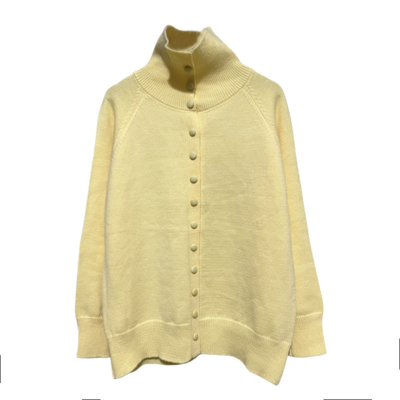Women's High-Quality Knit Cardigan with Stand-Up Collar and Button Details NOVAE