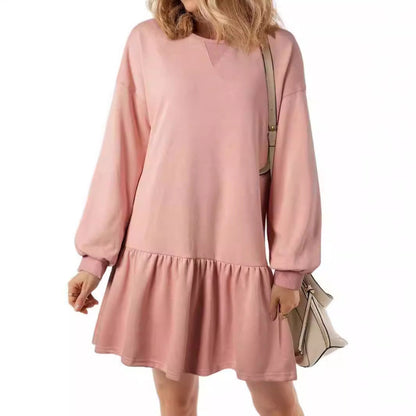 Women's casual sweatshirt dress with voluminous sleeves and ruffle detail NOVAE