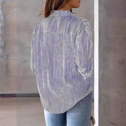 Women's long-sleeved blouse with fine stripes and chest pocket NOVAE