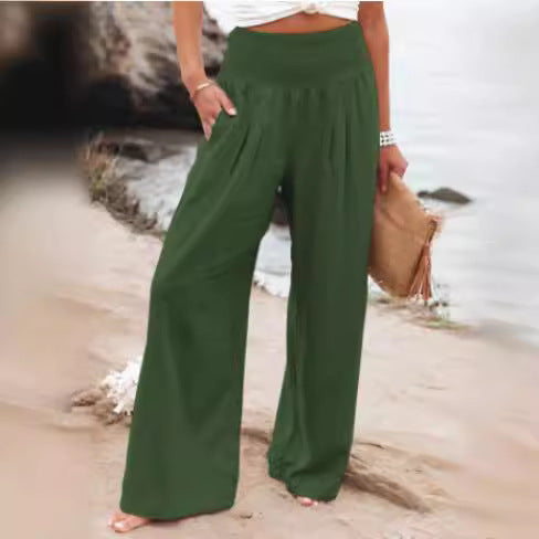 Women's airy linen trousers with elasticated waistband and wide cut NOVAE