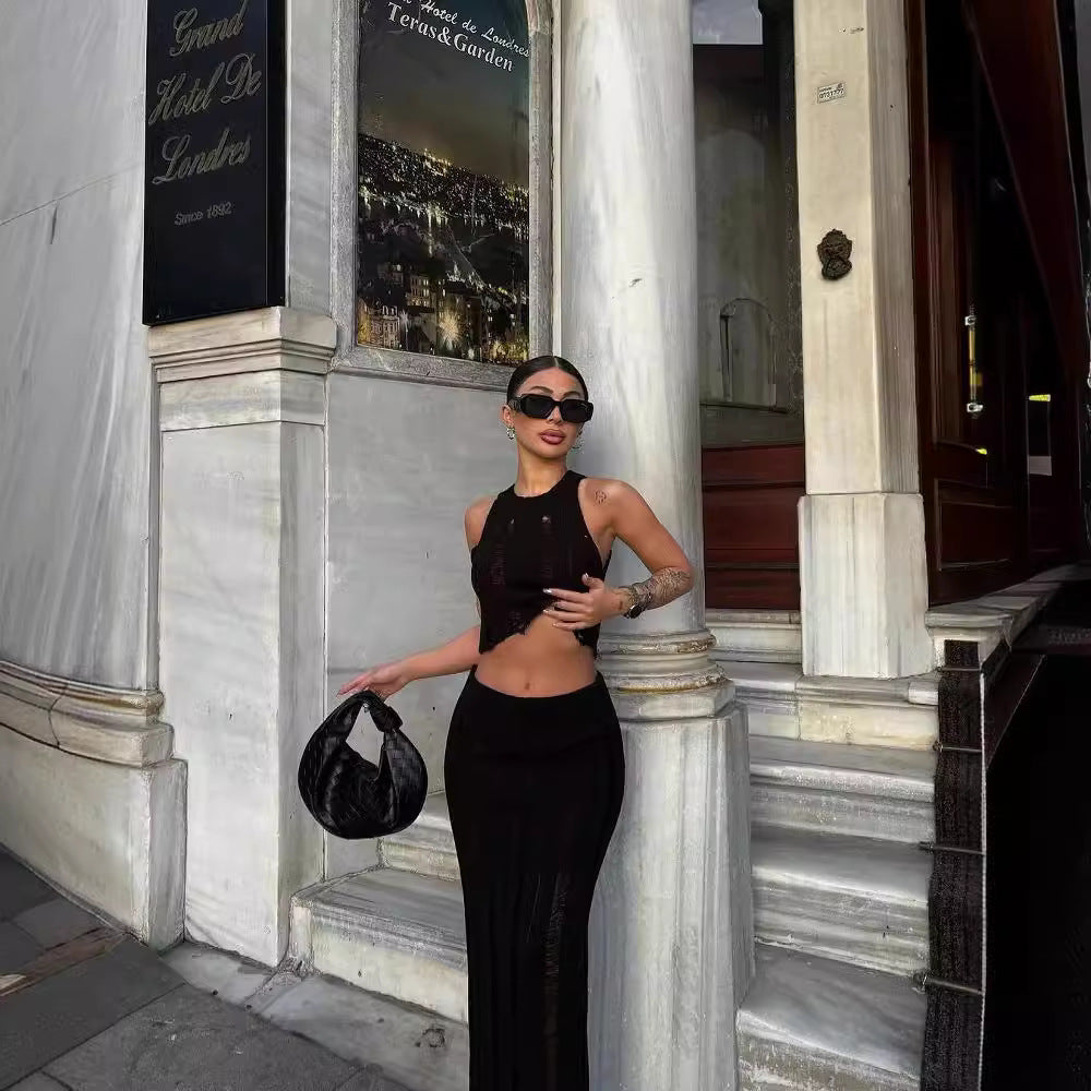 Women's two-piece outfit with elegant knit pattern NOVAE