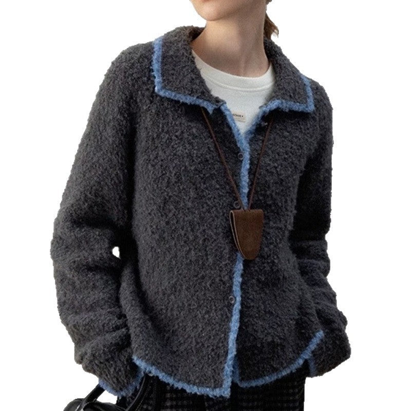 Women's cozy knit cardigan with contrasting details and collar NOVAE