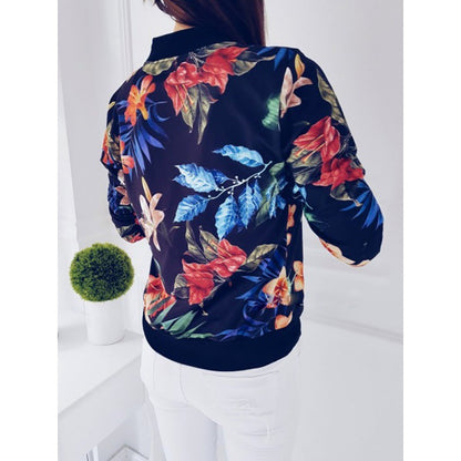 Women's bomber jacket with floral design and elasticated cuffs NOVAE