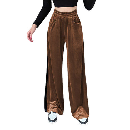 Women's wide-cut velour trousers with elasticated waistband and practical pockets NOVAE