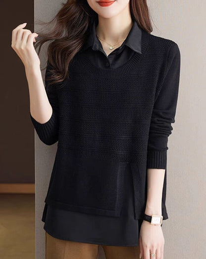 Women's Fashionable Layered Sweater with Texture NOVAE