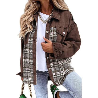 Women's checked denim jacket with a casual cut and modern details NOVAE