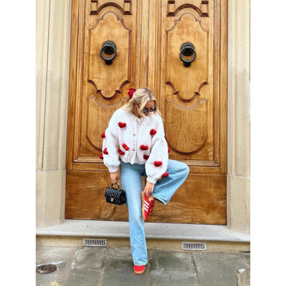 Women's playful knit cardigan with heart appliqués NOVAE