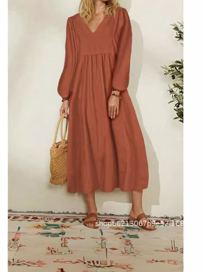 Women's lightweight maxi dress with V-neck and balloon sleeves NOVAE