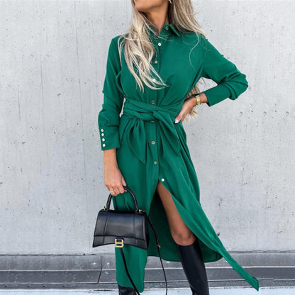Women's shirt dress with waist belt and slit NOVAE