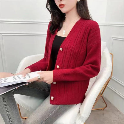 Women's cardigan with elegant cable knit pattern and high-quality button details NOVAE