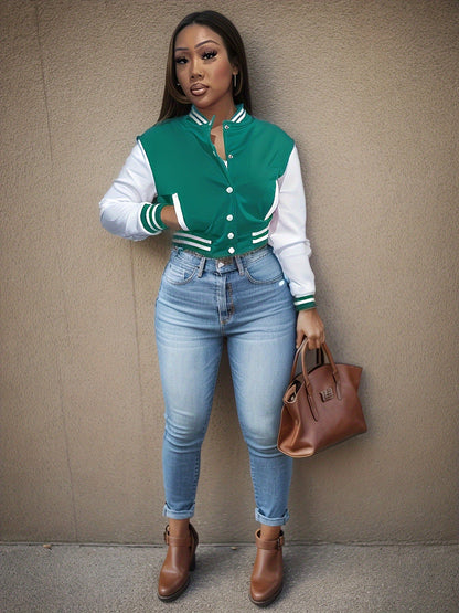 Women's varsity jacket with contrasting sleeves and structured collar NOVAE