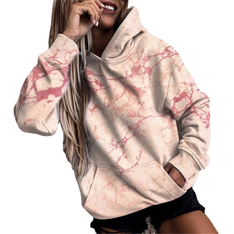 Women's hoodie with stylish marble pattern NOVAE