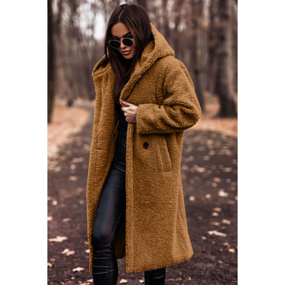Women's cozy teddy coat with hood and button closure NOVAE