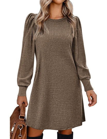 Women's sweater dress with ruffle details and side pockets NOVAE