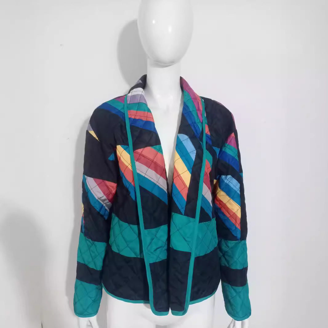 Women's quilted jacket with colorful geometric pattern NOVAE