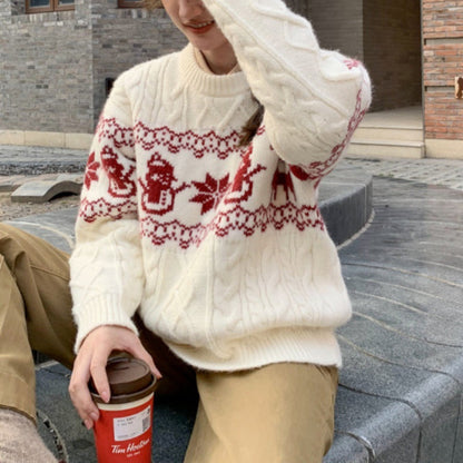 Women's Christmas sweater with festive cable knit pattern and snowman motif NOVAE