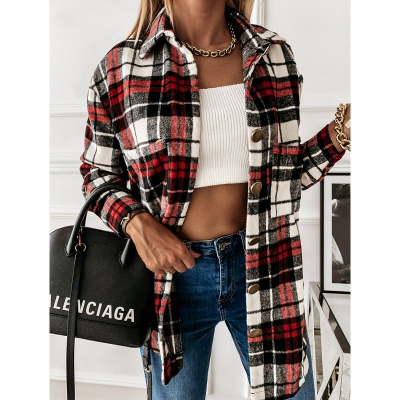 Women's transitional jacket in a trendy check pattern with comfortable chest pockets NOVAE