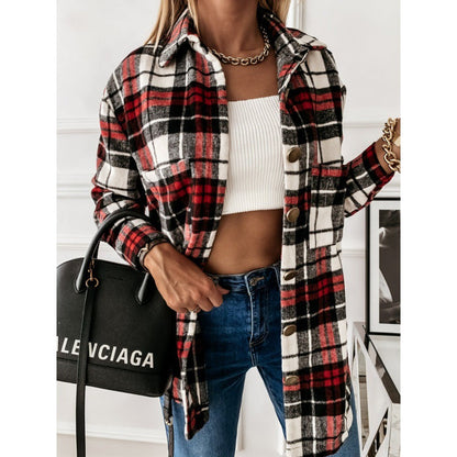 Women's transitional jacket in a trendy check pattern with comfortable chest pockets NOVAE